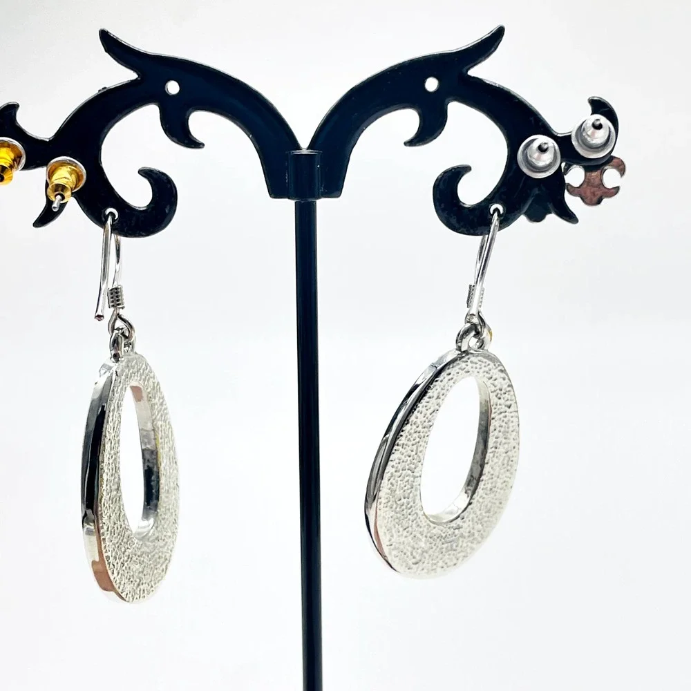 Two Tone Pierced Earrings Lot 3 Oval Dangle Fleur de Lis Faux Pearl Mixed Metals